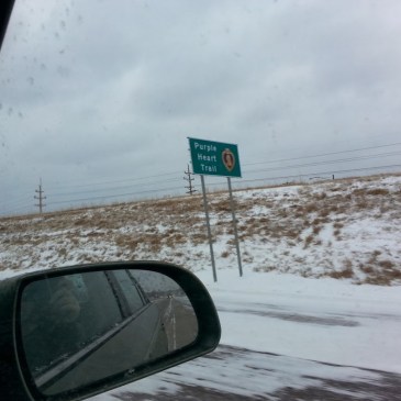 A designator sign for the Purple Heart Trail along I-44 in Missouri. Photo by Matthew Greenbaum.