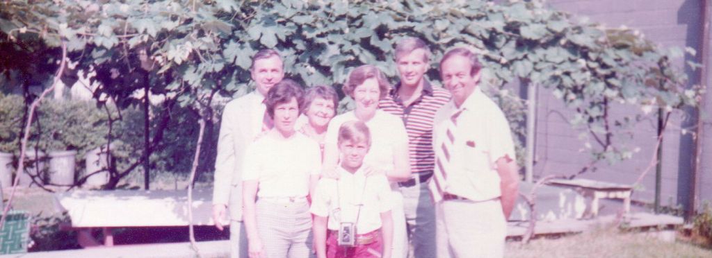 My grandmother is the short woman in the back. Starting in the front, the rest of the people are (L-R): My mother, Rosemarie, my brother Steven, my Aunt Dorene who is married to Babe's brother Vin. Back row: Bob Mauro, Babe's brother, and my father David.